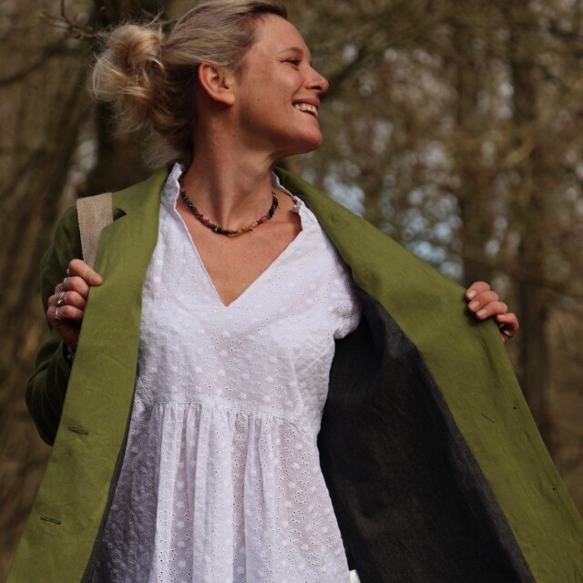 Quintessence - Veste Fanny en lin vert Granny Smith