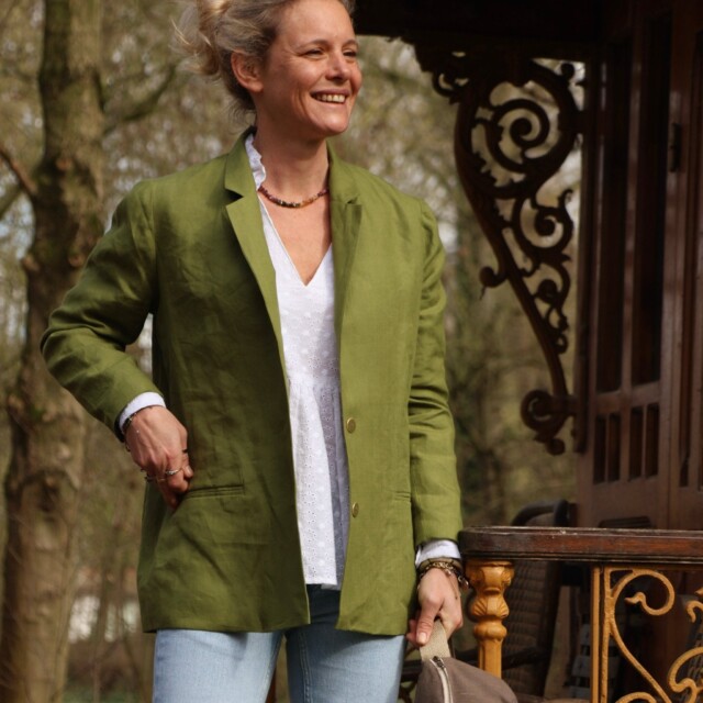 Quintessence - Veste Fanny en lin vert Granny Smith