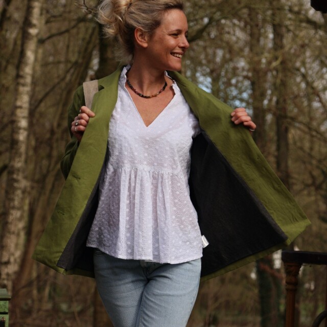 Quintessence - Veste Fanny en lin vert Granny Smith