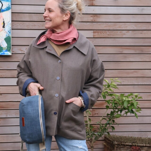 Quintessence - Veste  Kaï en lin chocolat