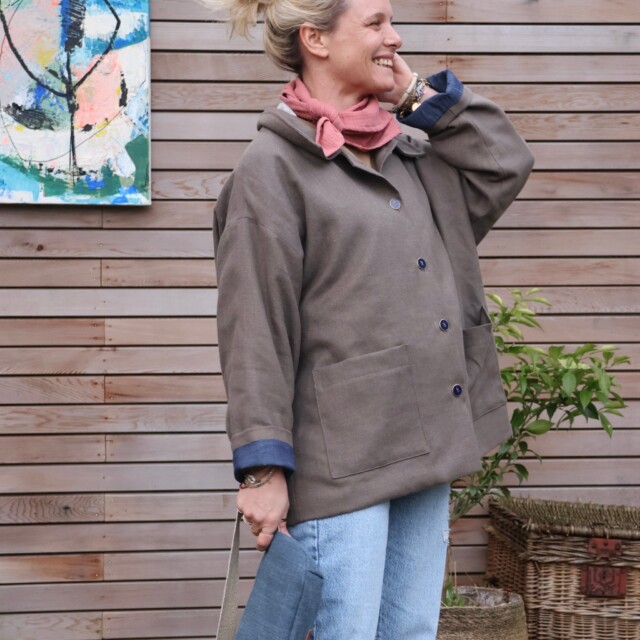 Quintessence - Veste Kaï en lin chocolat