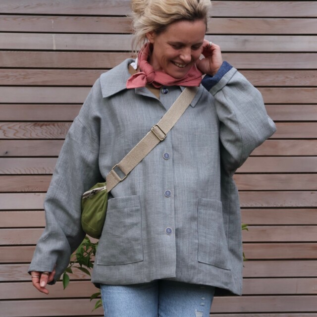 Quintessence - Veste Kaï en lin gris perle