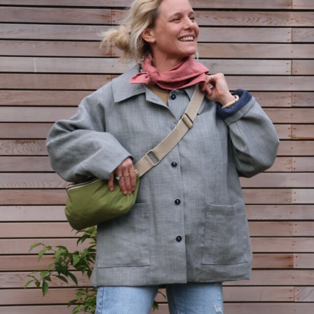 Quintessence - Veste Kaï en lin gris perle