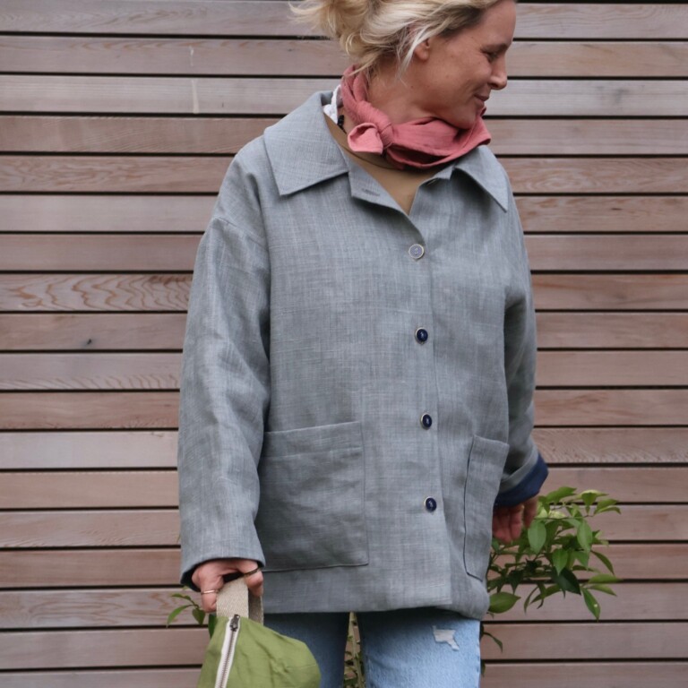 Quintessence - Veste Kaï en lin gris perle