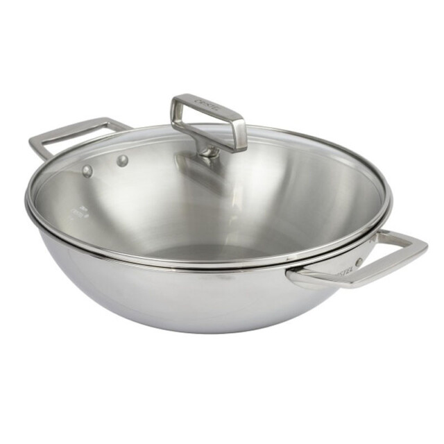 CRISTEL - Wok CRISTEL Castel Pro 28cm en inox 2 anses avec couvercle