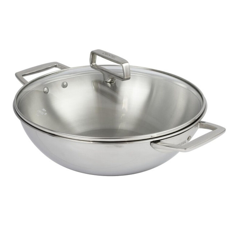 CRISTEL - Wok CRISTEL Castel Pro 28cm en inox 2 anses avec couvercle