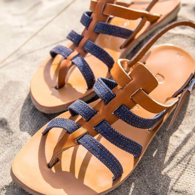 1083 - SANDALE TROPEZIENNE 925 coton bio cuir camel Femme