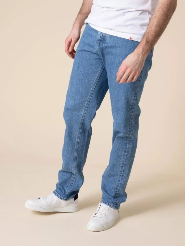 1083 - JEANS DROIT 101N DELAVE coton bio superdenim indigo clair Homme