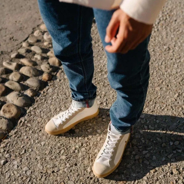 1083 - SNEAKERS MONTANTES 954 coton bio ecru beige Unisexe