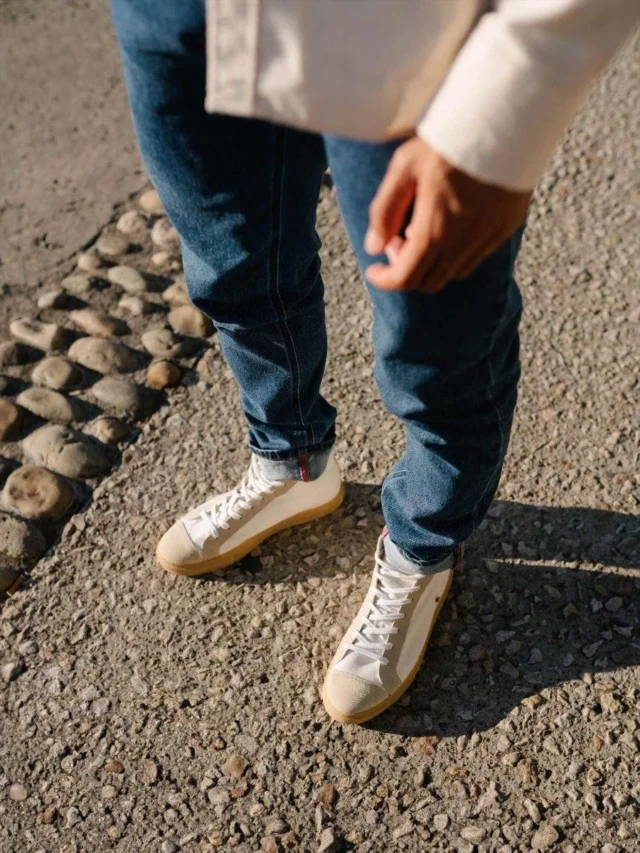 1083 - SNEAKERS MONTANTES 954 coton bio ecru beige Unisexe