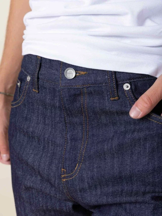 1083 - JEANS SLIM 104N FUSELE indigo brut coton bio filidenim flex Homme