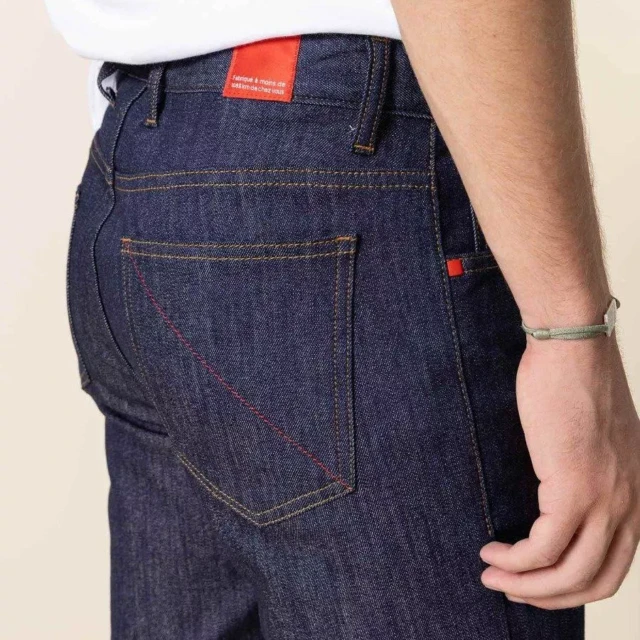 1083 - JEANS SLIM 104N FUSELE indigo brut coton bio filidenim flex Homme
