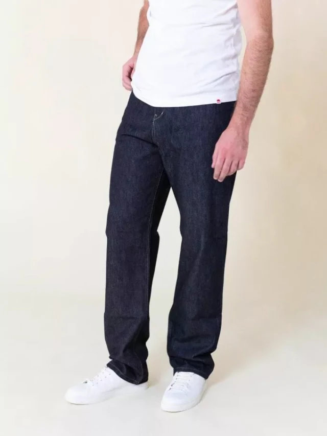 1083 - Jeans taille haute large 115n marine brut