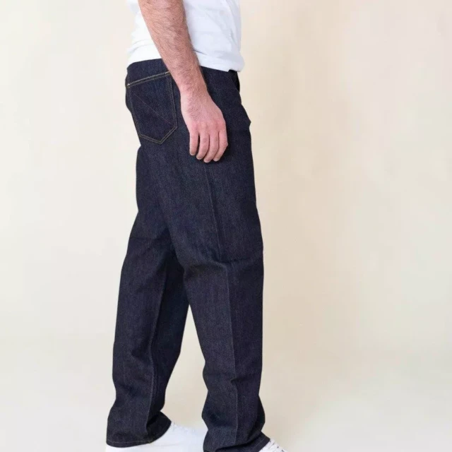 1083 - JEANS TAILLE HAUTE LARGE 115N marine brut coton bio superdenim Homme