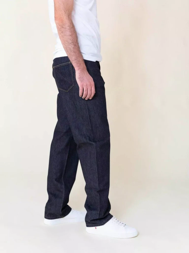 1083 - JEANS TAILLE HAUTE LARGE 115N marine brut coton bio superdenim Homme