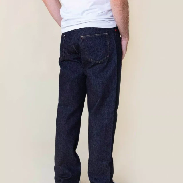 1083 - JEANS TAILLE HAUTE LARGE 115N marine brut coton bio superdenim Homme