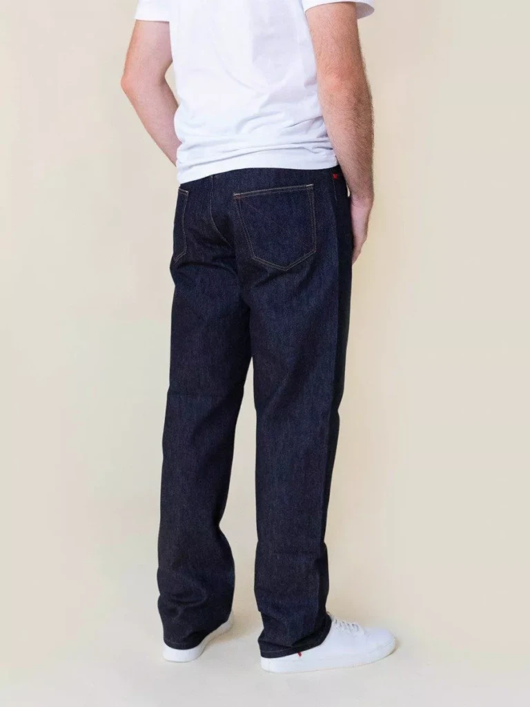 1083 - JEANS TAILLE HAUTE LARGE 115N marine brut coton bio superdenim Homme