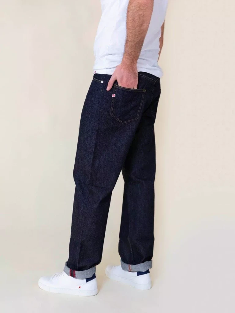 1083 - JEANS TAILLE HAUTE LARGE 115N marine brut coton bio superdenim Homme