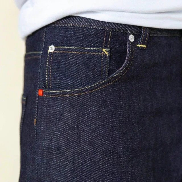 1083 - JEANS TAILLE HAUTE LARGE 115N marine brut coton bio superdenim Homme