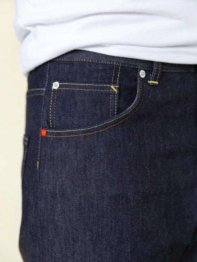 1083 - JEANS TAILLE HAUTE LARGE 115N marine brut coton bio superdenim Homme