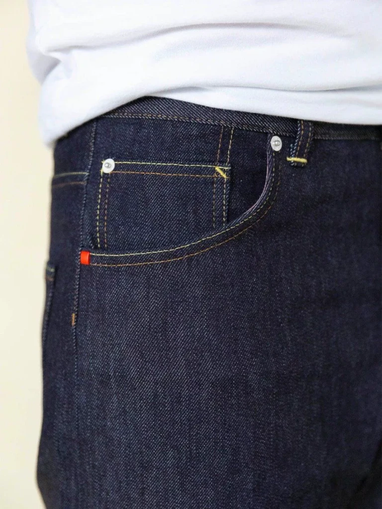 1083 - JEANS TAILLE HAUTE LARGE 115N marine brut coton bio superdenim Homme