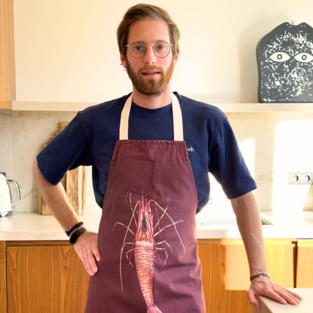 varek.illustrations - Tablier Rouge brun 100% coton : La Crevette