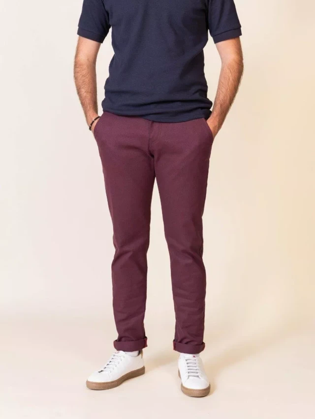 1083 - CHINO AJUSTE 163N coton bio filidenim flex uni prune Homme