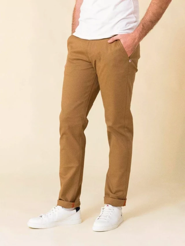1083 - CHINO AJUSTE 163N coton bio filidenim flex uni marron clair Homme
