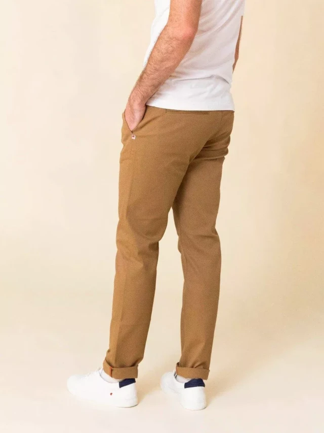 1083 - CHINO AJUSTE 163N coton bio filidenim flex uni marron clair Homme