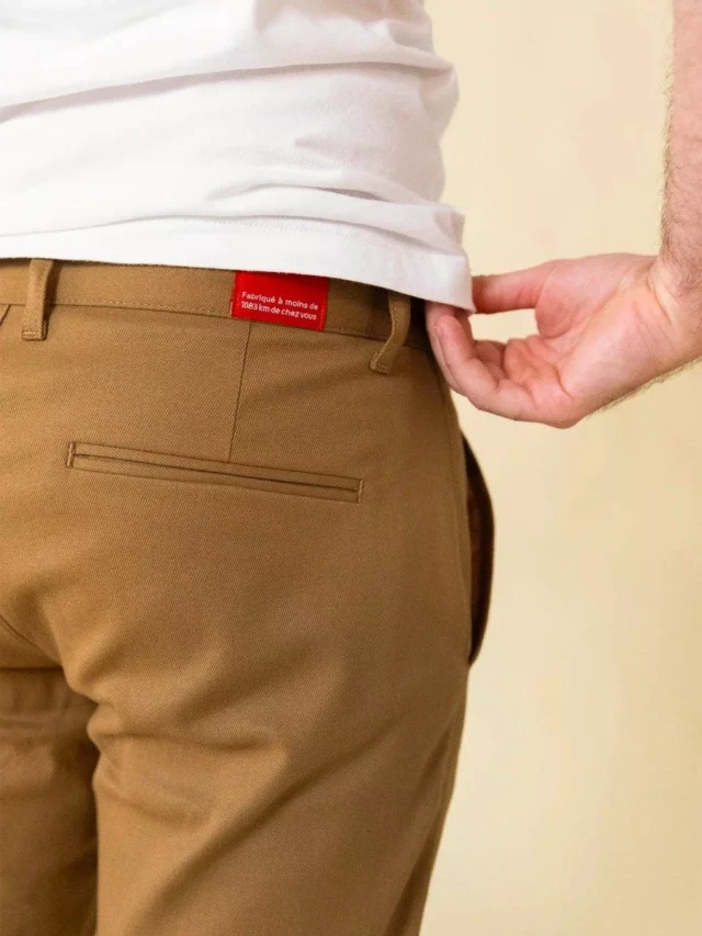 1083 - CHINO AJUSTE 163N coton bio filidenim flex uni marron clair Homme