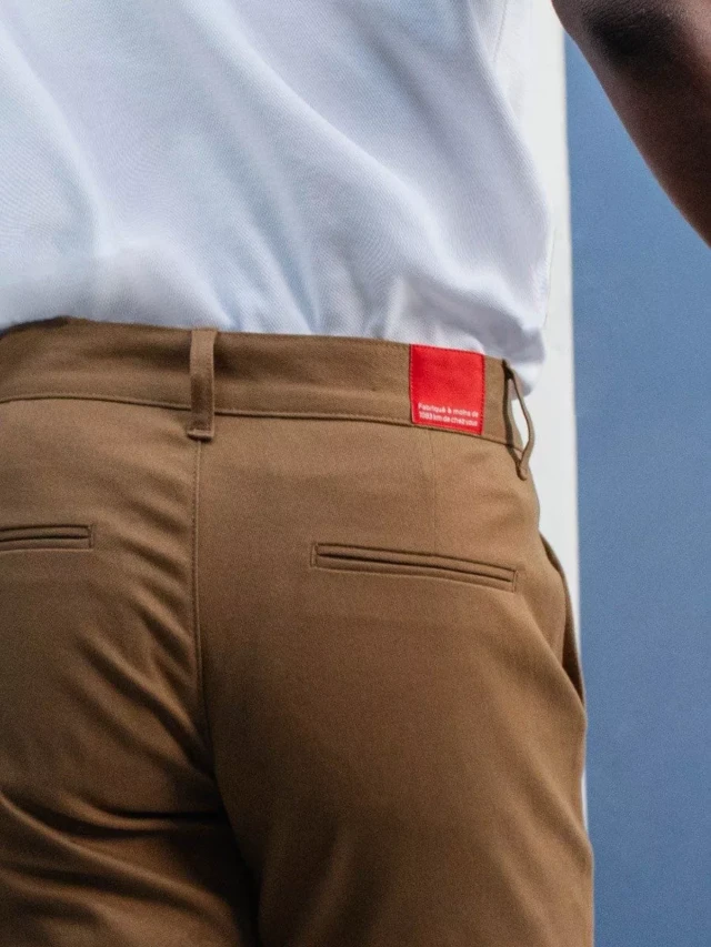 1083 - CHINO AJUSTE 163N coton bio filidenim flex uni marron clair Homme