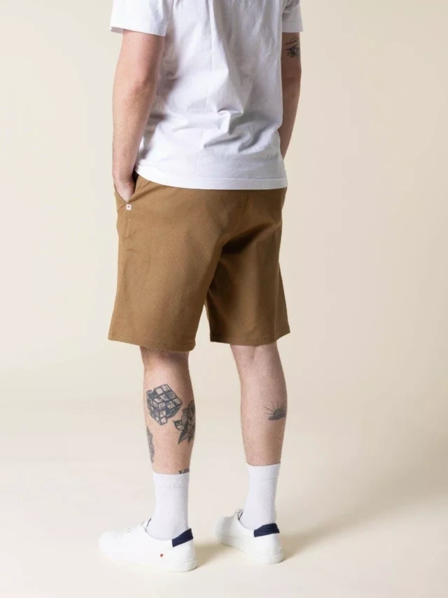 1083 - BERMUDA CHINO LARGE 174N coton bio filidenim flex uni marron clair Homme