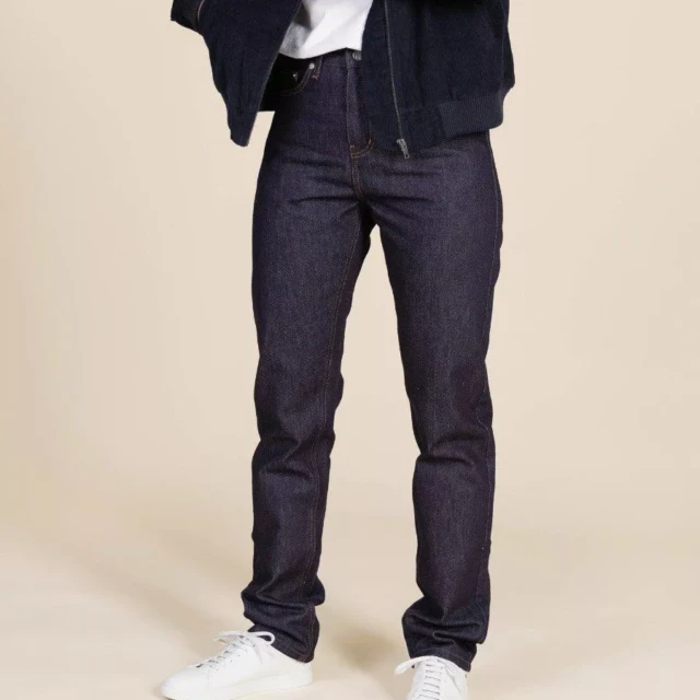 1083 - JEANS DROIT 201H taille haute 100 % coton bio superdenim indigo brut