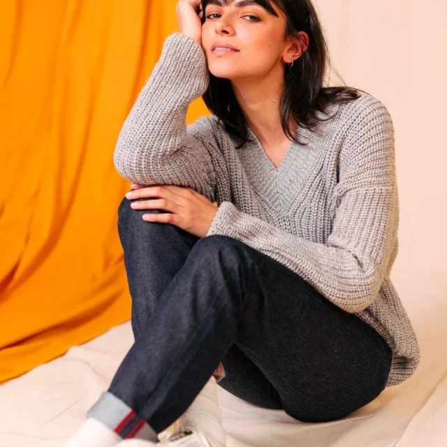 1083 - JEANS DROIT 201H taille haute 100 % coton bio superdenim indigo brut