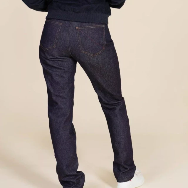 1083 - JEANS DROIT 201H taille haute 100 % coton bio superdenim indigo brut