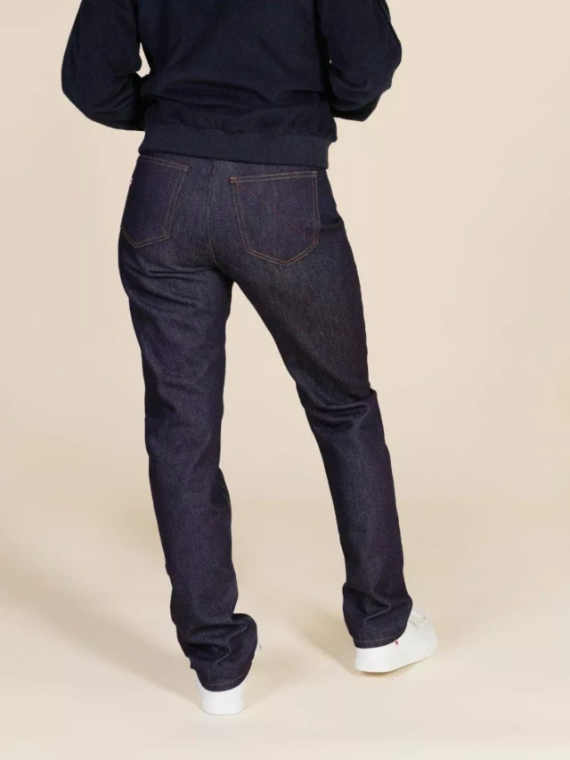 1083 - JEANS DROIT 201H taille haute 100 % coton bio superdenim indigo brut