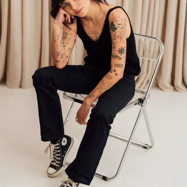 1083 - JEANS BOOTCUT 202N EVASE coton bio superdenim uni noir Femme