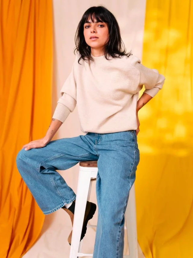 1083 - JEANS LARGE 206H DELAVE 100 % coton bio femme