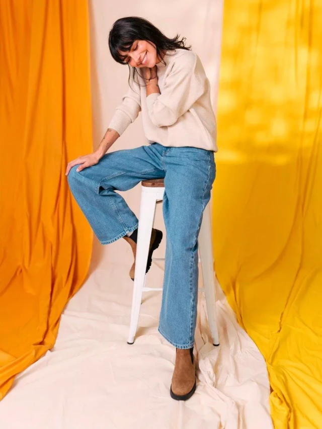 1083 - JEANS LARGE 206H DELAVE 100 % coton bio femme