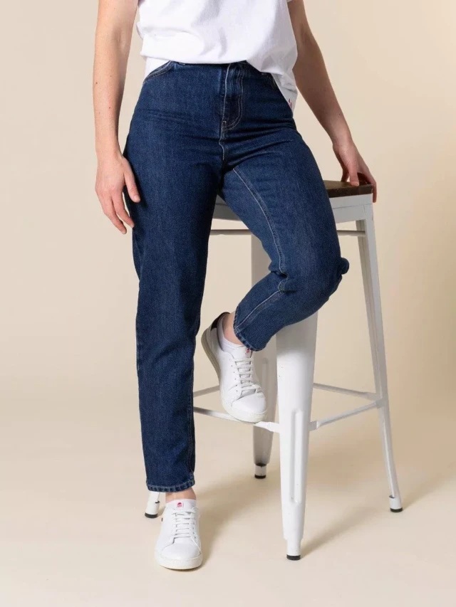 1083 - JEANS MOM 208H DELAVE CARDE 100 % coton bio indigo ocean