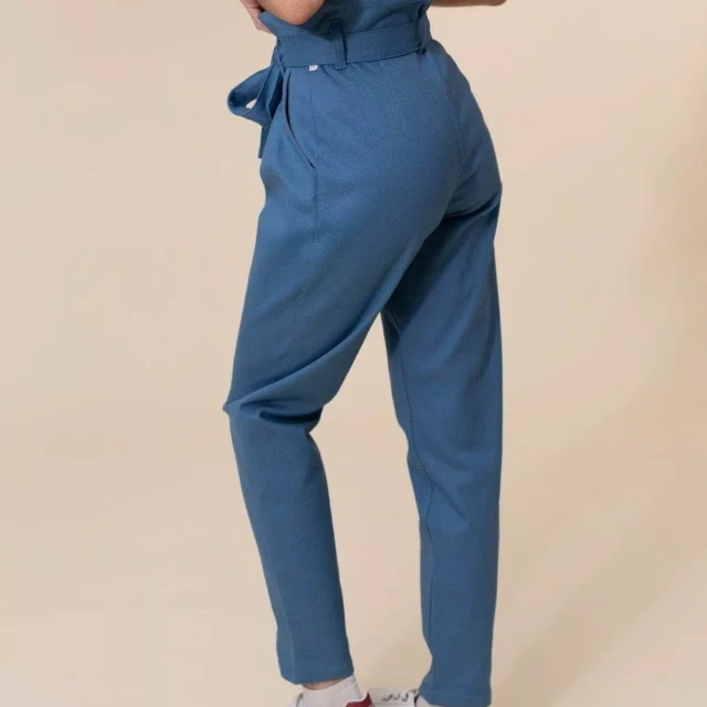 1083 - PANTALON NOUE CAROTTE 209H coton bio uni bleu ardoise