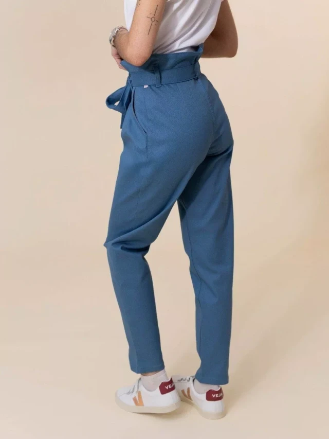 1083 - PANTALON NOUE CAROTTE 209H coton bio uni bleu ardoise