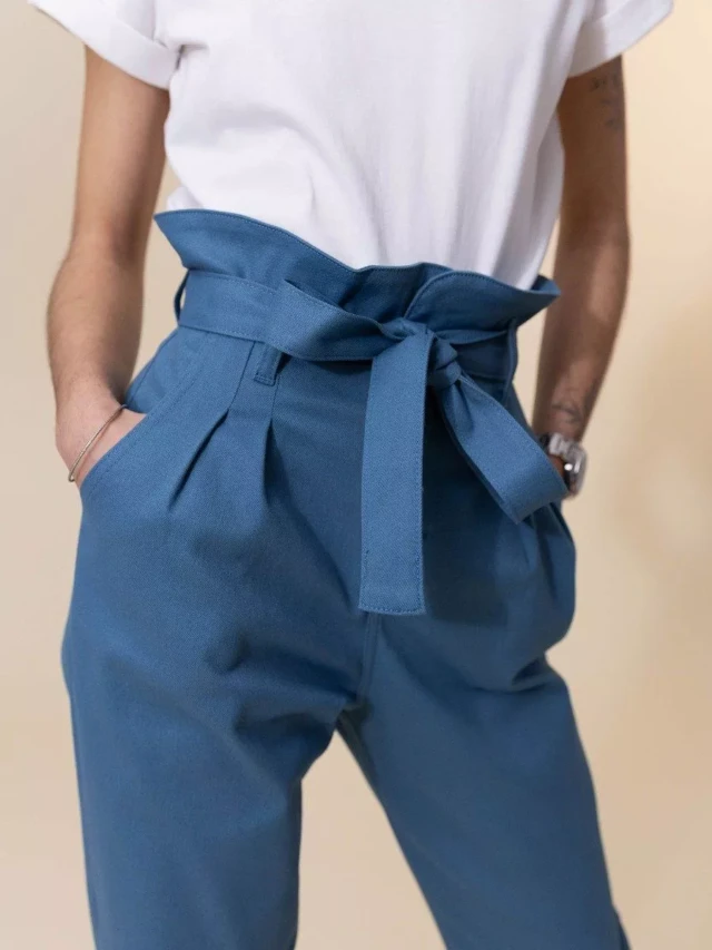 1083 - PANTALON NOUE CAROTTE 209H coton bio uni bleu ardoise