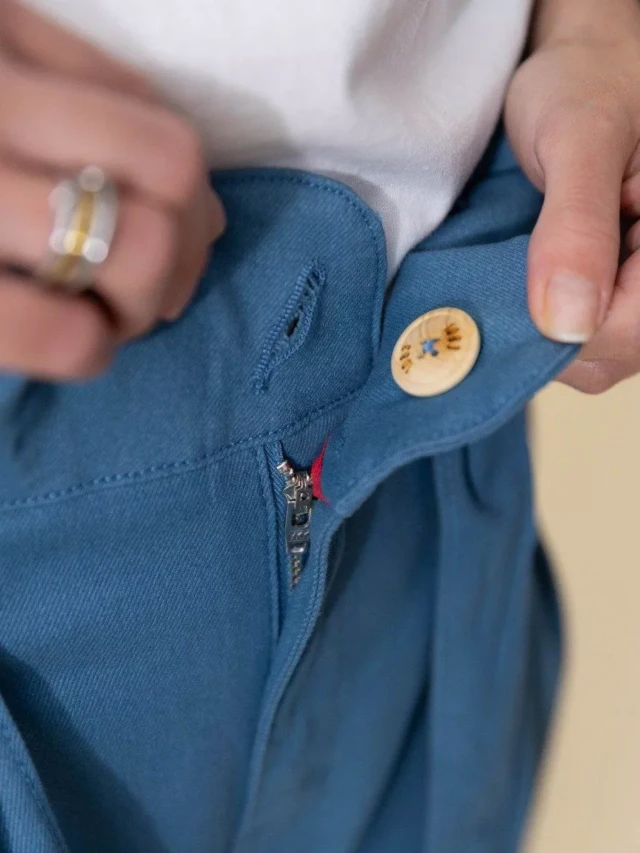 1083 - PANTALON NOUE CAROTTE 209H coton bio uni bleu ardoise