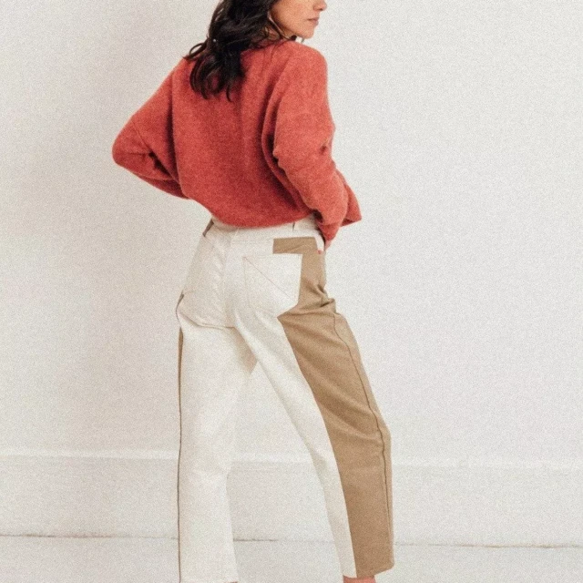 1083 - PANTALON BICOLORE 219H superdenim ecru beige Femme