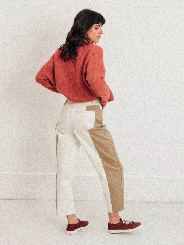 1083 - PANTALON BICOLORE 219H superdenim ecru beige Femme