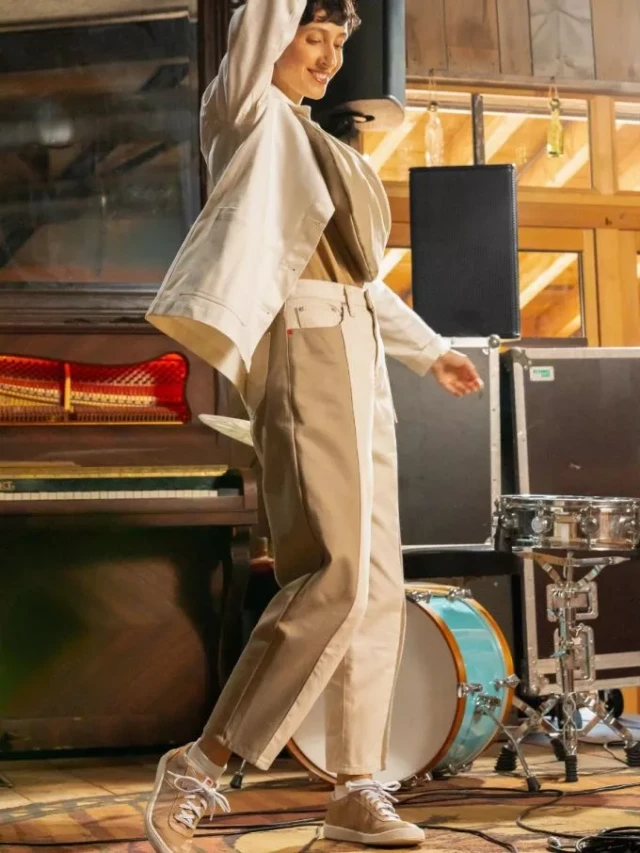 1083 - PANTALON BICOLORE 219H superdenim ecru beige Femme