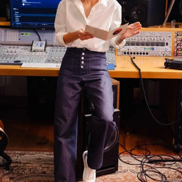 1083 - JEANS LARGE 221H  flex taille haute coton bio indigo brut