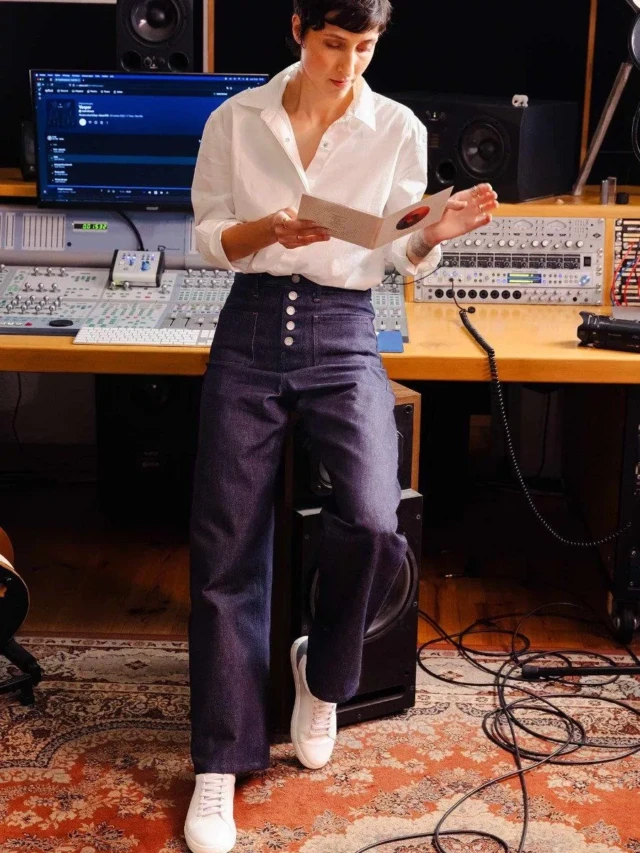 1083 - JEANS LARGE 221H  flex taille haute coton bio indigo brut