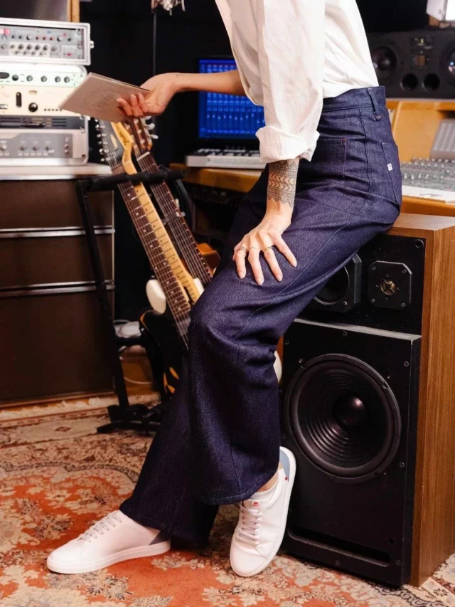 1083 - JEANS LARGE 221H  flex taille haute coton bio indigo brut